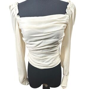 ASTR Cream Ruched Top Womens S Milkmaid Blouse Puff Sleeve Cottagecore Coquette